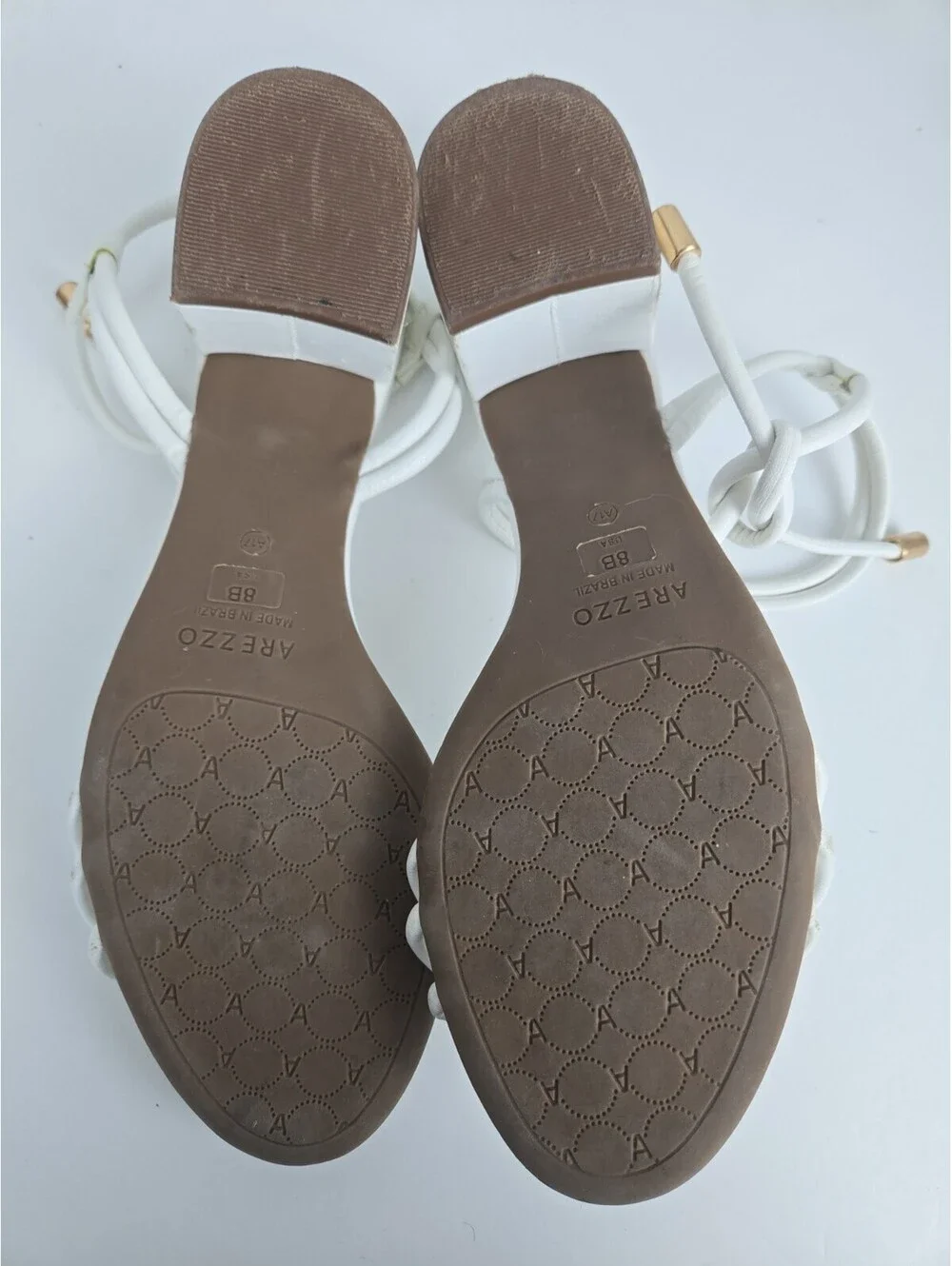 Arezzo White Camila Block Heel Leather Ankle Strap Sandal Size 8US Brazil
